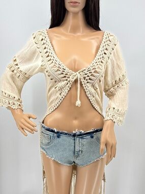 Revice NEW Festival Boho Retro Y2K Distressed Low Rise Denim Micro Shiorts NWT